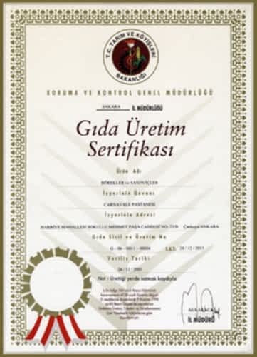 Gıda Üretim Sertifikası