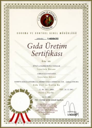 Gıda Üretim Sertifikası