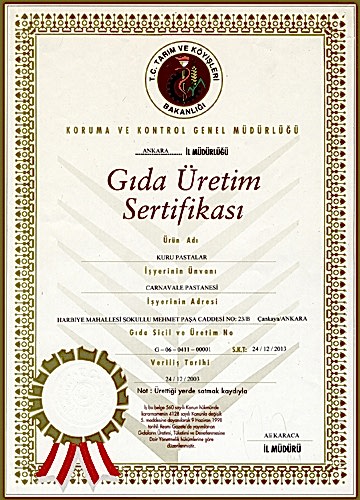 Gıda Üretim Sertifikası