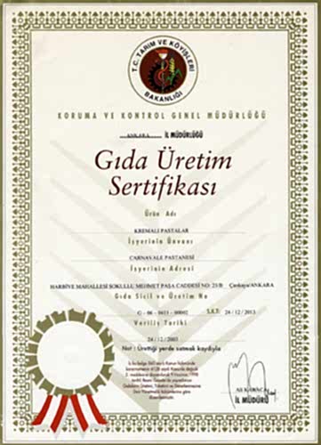 Gıda Üretim Sertifikası