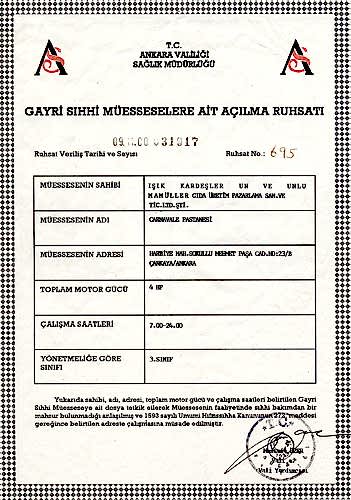Gıda Üretim Açıklama Belgesi
